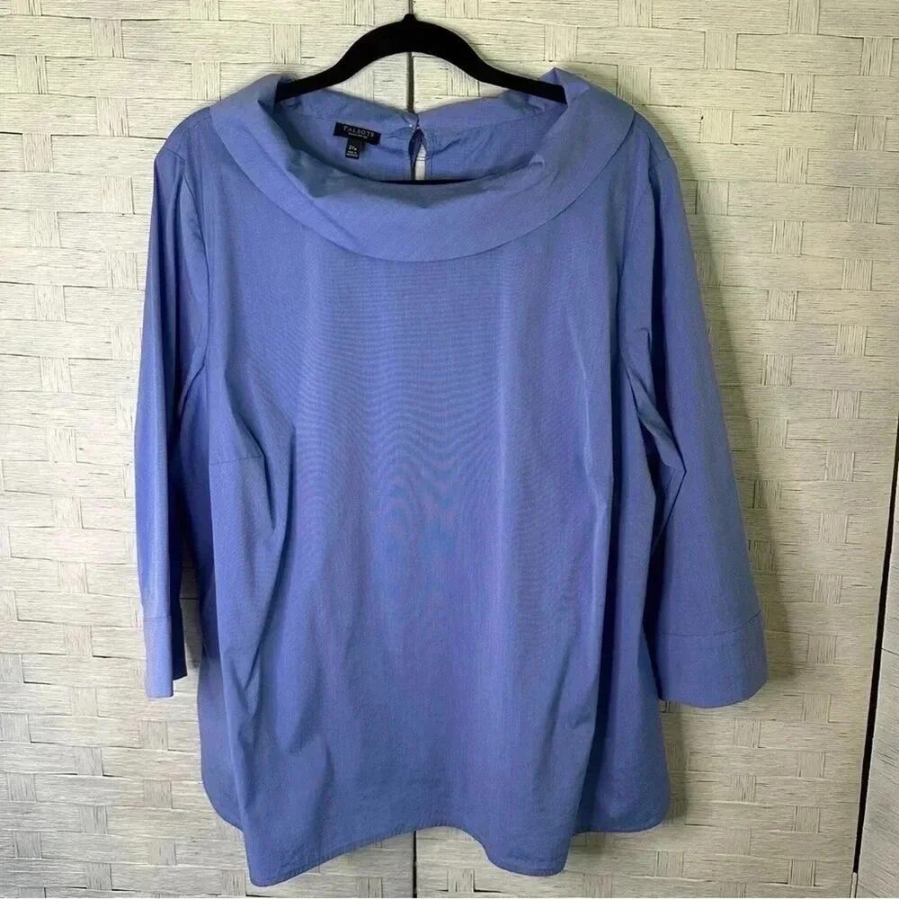 Talbots Womens Blouse pull over Blue costa grandma preppy plus size